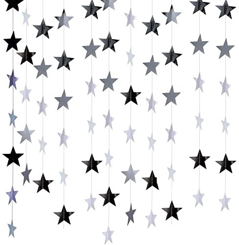 NITAIUN 65 Piedi Glitter Stelle Ghirlanda, Ghirlande di carta con stelle scintillanti, Ghirlanda Carta Decorative Luccichio Stella Carta Decor per Matrimoni, Compleanni, Feste di Natale (Argento)