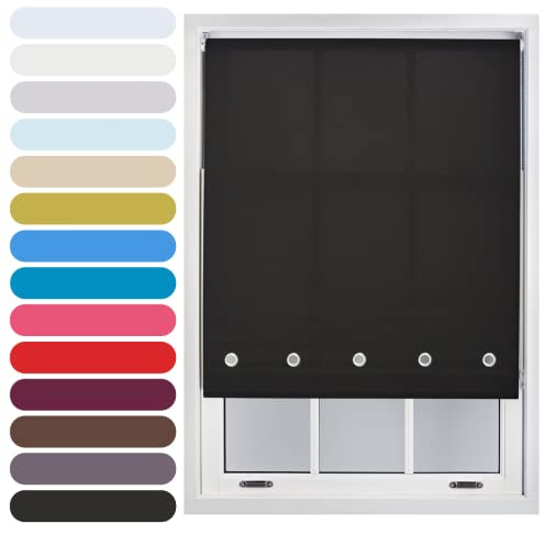 FURNISHED Daylight Roller Blind with Round Eyelets Trimmable, Black, 45W x 165L cm