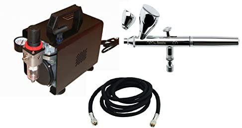 Aerógrafo Iwata Neo HP-CN E 0.35 con compresor silencioso en seco Fengda FD-18A + Tubo de aire telado Fengda 3 m conexión 1/8-1/8