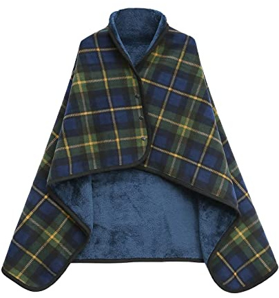Double Layer Wearable Blanket, Button Shawl Man Woman Wraps, Man Ladies Tippet, Warm Blanket Practical for Sofa, Car, Home, Napping, Studying, Watch TV (Green grid)