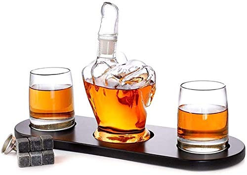Carafe à Whisky Creative Whisky Decanter Et Lunettes Ensemble De 1000 ML avec 2 Pièces Lunettes De Whisky Sertie De Pierres De Whisky Et D'entonnoir en Acier Inoxydable NO-Lead Cadeau De Noël