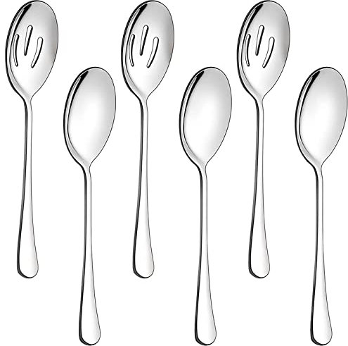 6PCS Cucchiaio da Portata a Foro, 22cm Cucchiaini da Insalata in Acciaio Inox,Cucchiaio da Cucina, Cucchiai da Portata Grandi per Buffet, Feste, Banchetti, Cucina (Argento)