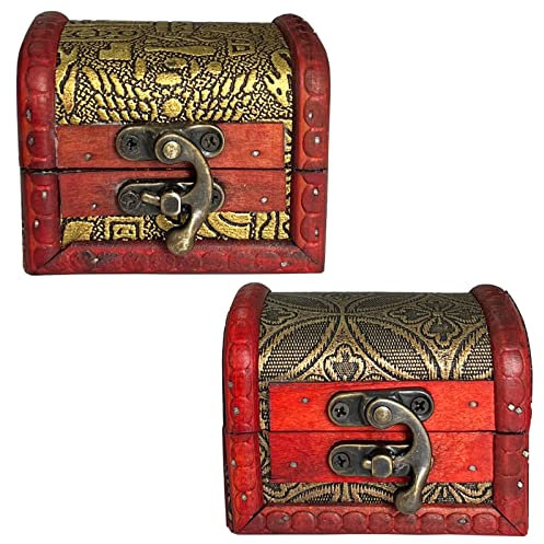 Fayemint 2 Stück Vintage Mini Schatztruhe, Holz Schatzkiste, Vintage Holz Schmuckschatulle, Mini-Aufbewahrungsbox, für Schmuck, Halsketten, Ohrringe und andere Geschenke