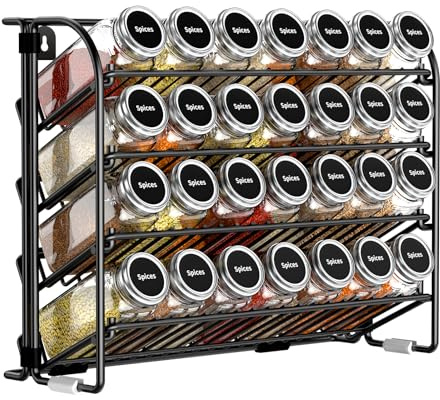 CHARMDI Spice rack，4 Tier Spice Rack Free Standing Spice Rack Organiser without Jars Metal Seasoning Rack for Kitchen, Countertop, Cupboard, Pantry, (Black)