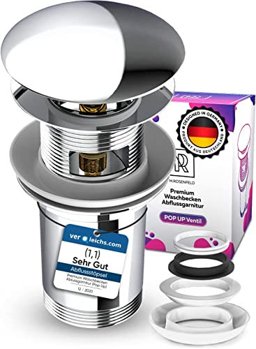 Bathroom Sink Plug Replacement 40mm Premium Chrome Basin Plug Height Adjustable, Stainless and Limescale Resistant, The Perfect Sink Stopper M. ROSENFELD HOME (Stainless Steel Chrome With Overflow)