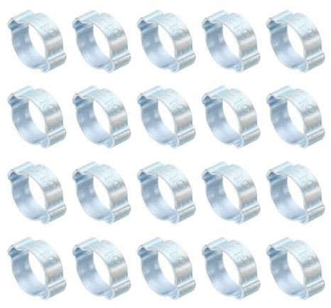 PATIKIL 20 Pcs 13-15mm Collier de Serrage à Double Oreille, Anneaux de Sertissage de Clip Torique en Acier Galvanisé pour Connexions de Raccords Tubes Essence Carburant, Ton Argenté