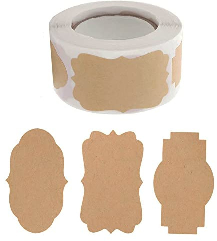 300 Pieces Self-Adhesive Blank Kraft Labels Removable DIY Kraft Stickers 1.2×2 inches Food Labels for Food Storage, Folders, Bottles, Gift Packaging