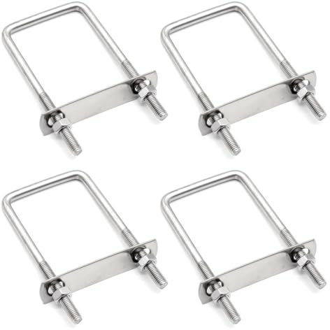 Aoyswuz 4 Piezas M8 Pernos en U 60 * 120 mm Pernos en U Cuadrados 304 Inox Abrazadera Cuadrada Pernos para Fijar Tuberías, Tracción de Automóviles, etc.
