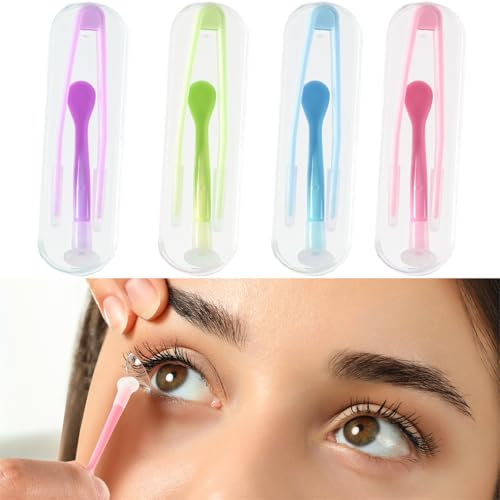 4Pcs Contact Lenses Applicator Contact Lens Applicator Kit, Portable Contact Lens Remover Tools with Tweezers & Suction Stick, Storage Case Included - Ideal for Travel and Daily Use