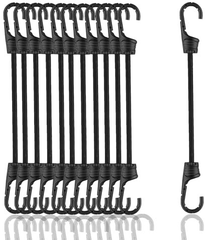 Lot de 12 Tendeur Elastique avec Crochet, Élastiques Polyvalents avec Crochets de 15 cm, Petits Cordons Élastiques avec Crochets pour Vélos, Bagages, Cargo, Camping en Plein Air (Noir)