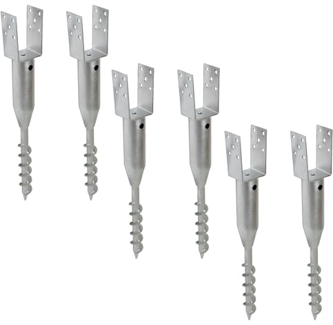 TRUTZHOLM 6x U-Profil Bodenhülse zum Einschrauben feuerverzinkt für Vierkanthölzer von 70 bis 100 mm Einschraubbodenhülse Pfostenträger Einschraubhülse Zaunbau (7x7 cm)