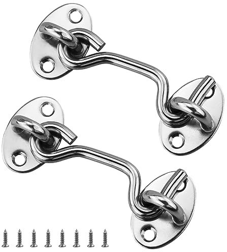 Gancio tempesta in acciaio inox, 2 ganci con occhiello per cabina, in acciaio inox, con 8 viti di montaggio (3 pollici)