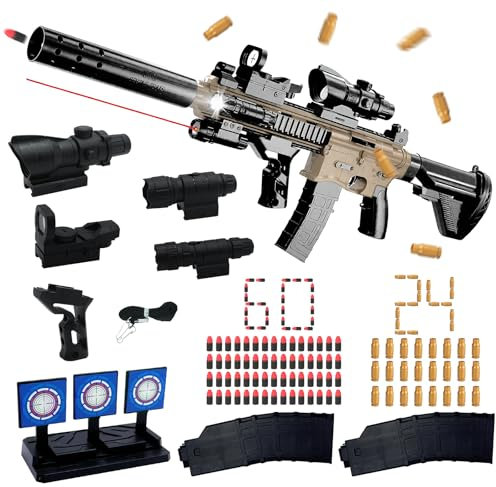 M416 Spielzeug Pistole Kinder Set mit 60 Schaumstoff Bullet,24 Patronenhülsen Spielzeug,Griff,Infrarot,Umfang,Taschenlampe,2 Magazin und 3 Zielen Sie auf das Ziel Geschenke für Kinder ab 10 Jahren