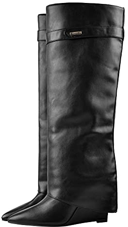 blingqueen Bottines compensées pour femme avec talon compensé - Bottes à enfiler, Noir , 40 EU