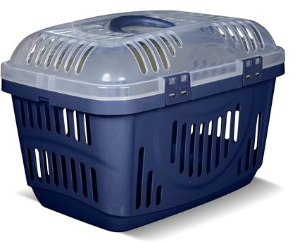 Snugsy Caisse de Transport pour Chat avec Fermetures Solides à Clip - Plastique - 49x34x32 cm Gris