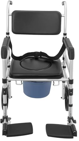 Silla de ruedas con función de inodoro, silla de ducha para personas mayores, silla de ducha con reposabrazos, silla plegable con cuenco para inodoro, capacidad de carga 150 kg