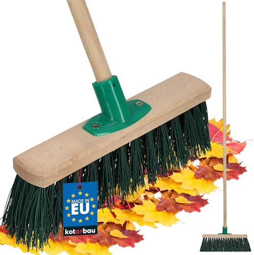 KOTARBAU® Gatukvast - Industrikvast - Uteborste - Sopborste - Bokträ - 30 cm - Grön - Sopkvast - Trädgårdskvast - Nylon Hård Borst - med Trähandtag - för Inomhus Utomhus - Trädgård Gård Verkstad