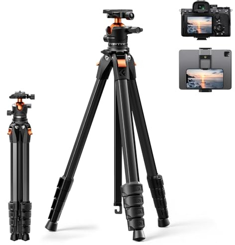 K&F CONCEPT 63 Aluminum Travel Tripod for Camera/Phone, 2.6 lbs Compact Lightweight with Arca Ball Head, 22 lbs Max Load Heavy Duty for DSLR Mirrorless iPhone Video Recording