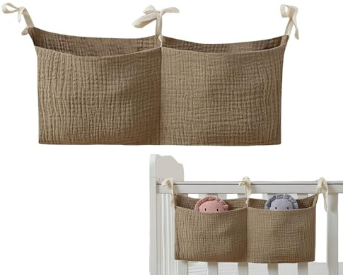 Genérico Caddy de rangement pour berceau de bébé 38 x 18 cm | Poche portable en gaze coton pur 45 g – Organisateur suspendu pour couches, linge de lit et accessoires de crèche multifonctionnel