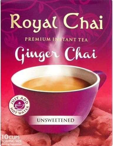 Royal Chai Premium Instant Ginger Chai Tea, Unsweetened, 10 Cups for 1 box