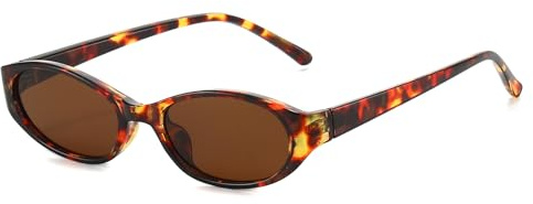 LJCZKA Retrò Occhiali da Sole Ovali per Donna Uomo Piccoli Occhiali da Sole Ovali Occhio di Gatto Y2K Stretto Vintage Anni 90 Moda Protezione UV400 (Leopardo Marrone)