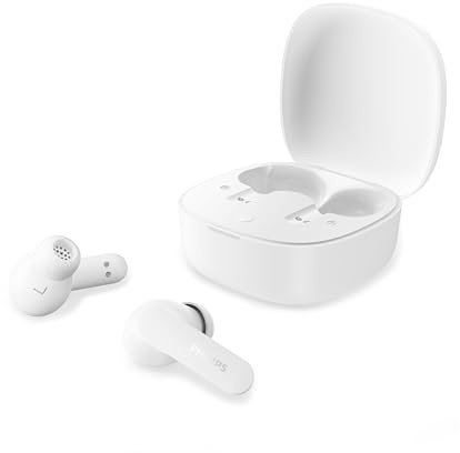Philips TAT2200WT Auricolari True Wireless, cancellazione attiva del rumore, 36 ore di riproduzione, gommini SecureFit, 4 mic per chiamate chiare, Bluetooth 6.0, IPX4, Alloggiamento compatto, Bianco