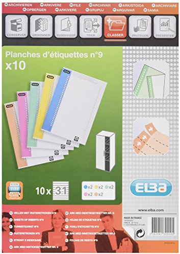 Elba L'Oblique AZ Sachet de 10 planches d'étiquettes n°9 pour dossiers armoire Assortis