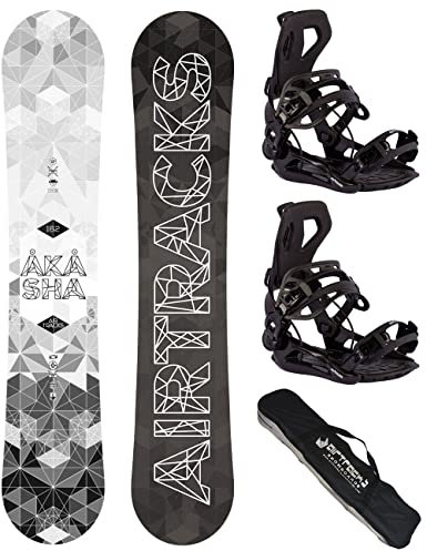 Airtracks Herren Snowboard Set Freeride Freestyle - Akasha Hybrid Rocker Wide Snowboard 159 - Softbindung Master XL - SB Bag