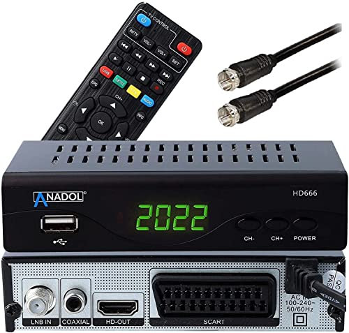 [Test: GUT *] Anadol HD 666 digital Sat Receiver mit Aufnahmefunktion, Timeshift & AAC-LC fähig - für Satelliten TV, SCART, USB, Satellit Satellite, HDMI, DVBS2, Astra Hotbird Sortiert + Satkabel