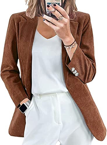 Giacche da donna manica lunga aperta davanti giacche casual velluto a coste colletto con risvolto button down cappotto da ufficio da lavoro