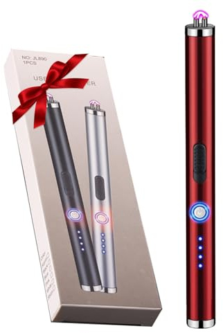 COMANYI Electric Candle Lighter Rechargeable Plasma Flameless USB Lighter with Safety Lock Dual Arc LED Display for Grill Kitchen Camping (Red)