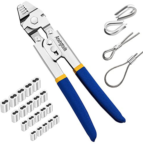 Crimpzange für Drahtseile, Anxingtools Kabelcrimps bis zu 2,2 mm mit 200 Stück Größen Aluminium-Doppelhülsen-Crimpschleifenhülse und 20 Stück Edelstahlkauschen-Sortiment