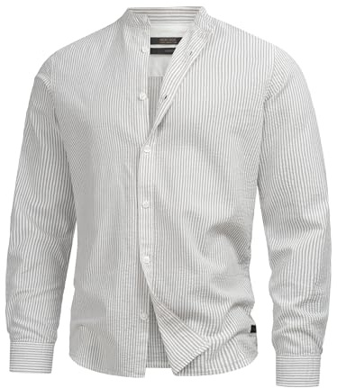 Indicode Herren INCari Sommer-Hemd gestreift aus Baumwolle | Herrenhemd für Männer Covert Green, M