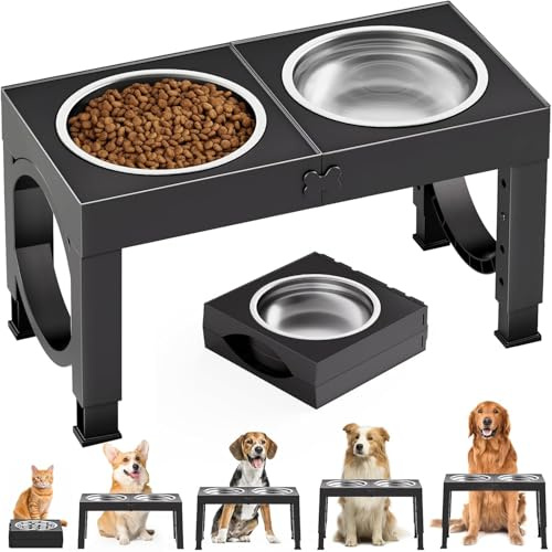 Aystkniet Raised Dog Bowls for Medium Large Dogs, 5 Height Adjustable Dog Bowl with Stand to 8cm 23cm, 27cm, 31cm, 35cm, with Dog Food and Water Bowl, Elevated Dog Bowls for Traveling