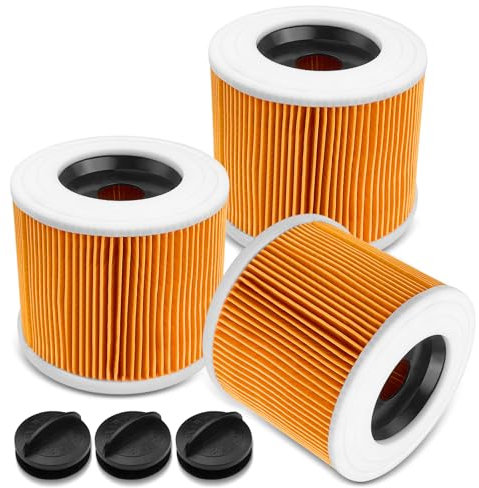 Baxcdyswe 3 PCS Filtros de Cartucho, Compatible para Filtro Karcher de Repuesto, Filtro Cartucho Lavables y Reutilizables para Karcher WD3 WD2 WD3P A2004 MV2 MV3 / Sustituye a 6.414-552.0/64145520
