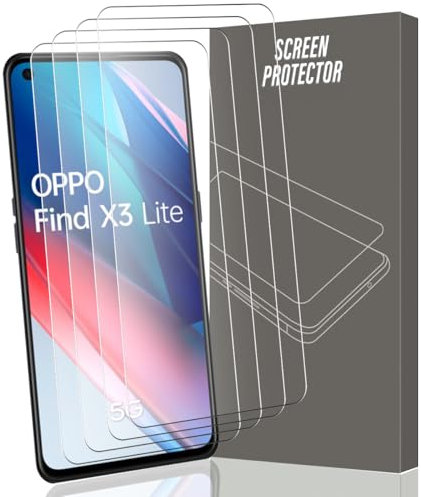 Gelaasso 4 Piezas Protector de Pantalla para OPPO Find X3 Lite, Cristal Templado 9H Anti-Rayaduras, Transparente HD Cristal Templado para OPPO Find X3 Lite