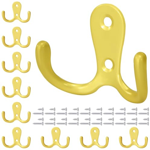 Tunejoy Ganchos Percheros de Pared Gancho para Abrigos de Doble con Tornillo para Colgar Abrigo Sombrero Toalla, Bufanda Bolso Llave 10 Piezas Oro