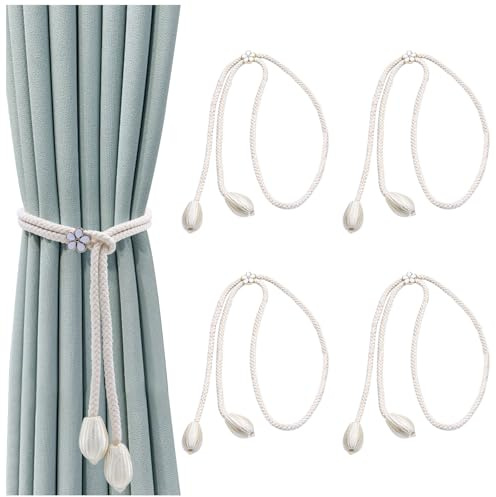 Chuanhylis 4 Piezas Alzapaños Cortinas, Sujeta Cortinas, Algodón y Cáñamo Curtain Tiebacks, Longitud Ajustable para Sala de Estar, Dormitorio, Balcón