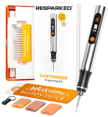 Resparked Customizer Special Edition gravyrkit – DIY startset med gravyrpenna, bitar och material – skapa personliga nyckelringar, magneter och metallkonst – presentbart hantverkskit för nybörjare