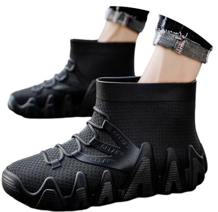 Botas de agua para hombre, botas de lluvia para hombre, suela gruesa, a media pantorrilla, senderismo, pesca, jardinería, goma, para viajes y, Black, 38 2/3 EU