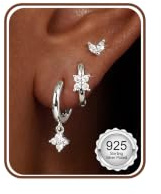 MILACOLATO 3 Paires Boucles d'Oreilles Femmes Argent 925 Piercing Oreille | Creoles Argent Femme Hypoallergénique, Clous d'Oreilles Plaquée Or 14K, Cartilage Boucle Doreille Multiple Piercings