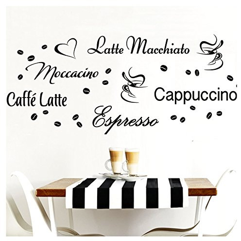 Grandora Wandtattoo Kaffeesorten I schwarz Kreativset I Kaffee Kaffeebohnen Kaffeetasse Küche Esszimmer Aufkleber Wandaufkleber Wandsticker Sticker W3047