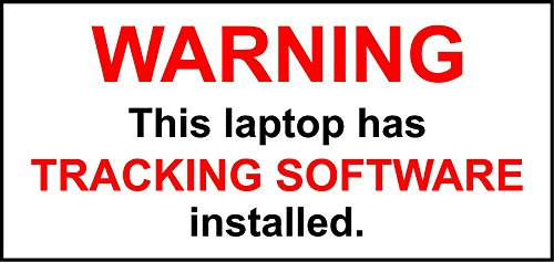 Warning Laptop Tracking Software Security Sticker - Self Adhesive Vinyl 150mm x 70mm