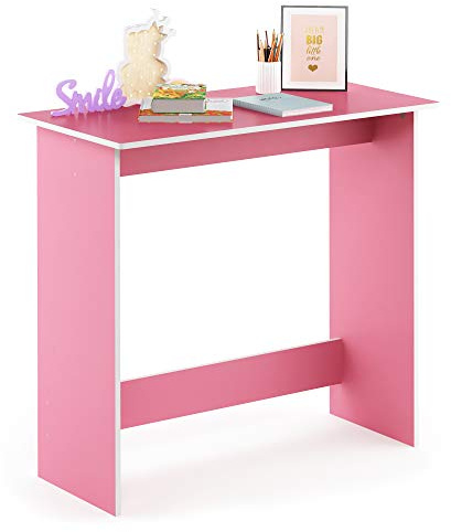 Furinno SIMPLISTIC Small Desk, Gaming Desk, Computer Desk, Office Desk for Home Office, Bedroom, Study Room, Dorm, Pink