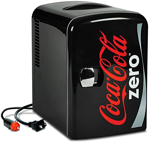 Coca Cola CZ04 Coke Zero 4L 6 Can Portable Cooler/Warmer,Compact Personal Travel Mini Fridge for Snacks Lunch Drinks Cosmetic,Includes 12V and AC Cords, (Black)