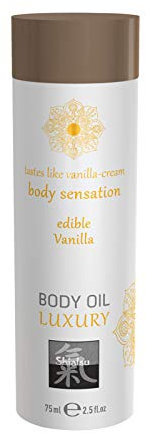 SHIATSU Massageöl 75ml essbar Verzehrbar mit Geschmack Vanille für Erwachsene (Unisex) für Paare, Abenteuerlustig