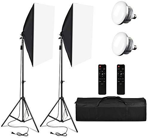 Juego de iluminación de softbox, equipo continuo de estudio profesional con trípode de luz de 2 m, 3200-5500 K, lámpara LED triple con mando a distancia para fotografía de retrato, grabación de vídeo