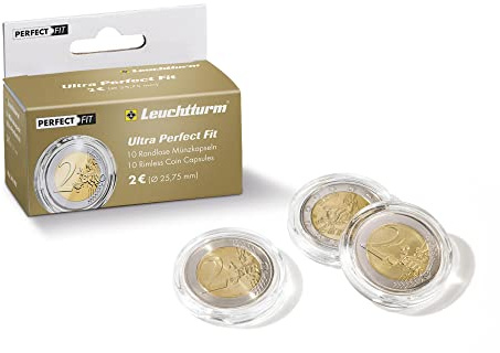 Leuchtturm 365347 kapslar för Ultra-mynt - 40 st för 2 euromynt - transparent, 25,75 mm transparent myntlock för samlarmynt