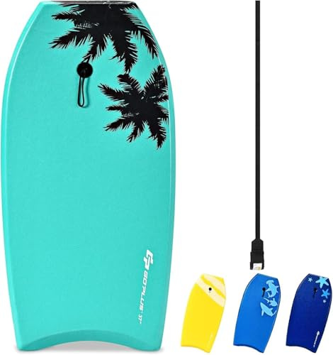 GOPLUS 33/37/41 Bodyboard,Planche à Vagues Bodyboard 105cm,Bodyboard avec Motif Coloré,Bodyboard Léger et Résistant,Planche Idéale pour Surfer Les Vagues,Laisse de Poignet