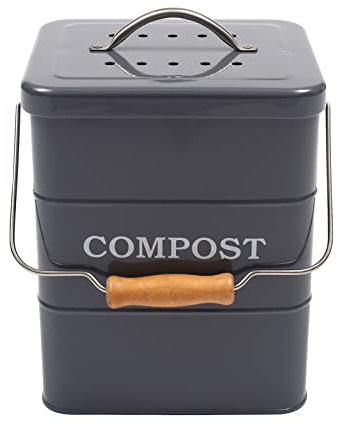 Morezi Poubelle à Compost de Cuisine 6L Composteur de Table en métal - Comprend Filtres à Charbon - Composteur Bois pour Déchets Alimentaires - Gris